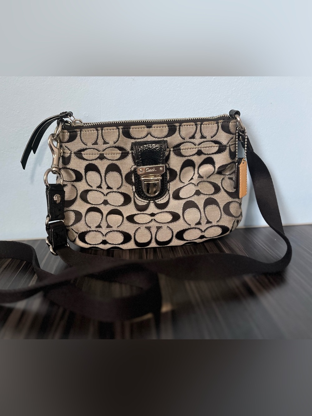 Coach Black & Gray Signature Jacquard Crossbody
